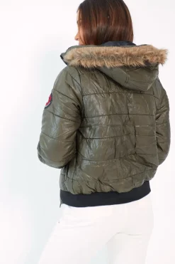 Rebellious Fashion Olive Faux Fur Hooded Puffer Coat - Kamorah