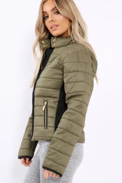 Rebellious Fashion Olive Padded Coat with Side Panel Detail - Tallula