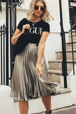 Rebellious Fashion Olive Satin Pleated Midi Skirt - Kelyn