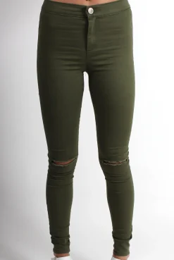 Rebellious Fashion Olivia Khaki High Waisted Super Skinny Jeans