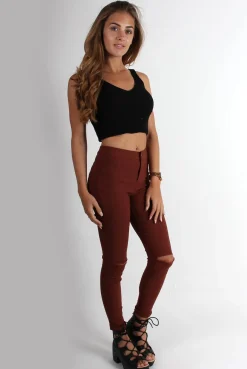 Rebellious Fashion Olivia Rust High Waisted Super Skinny Jeans