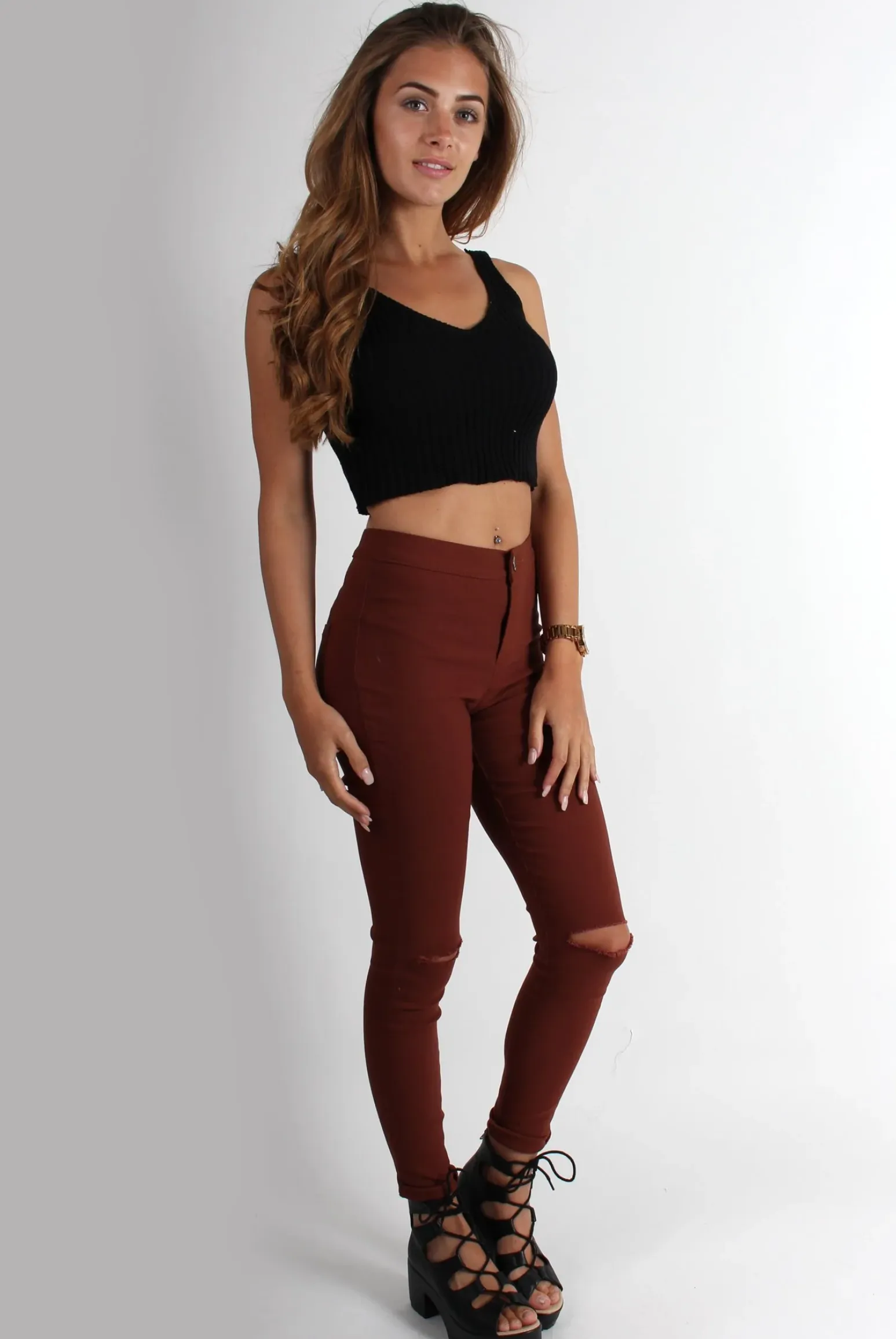 Rebellious Fashion Olivia Rust High Waisted Super Skinny Jeans