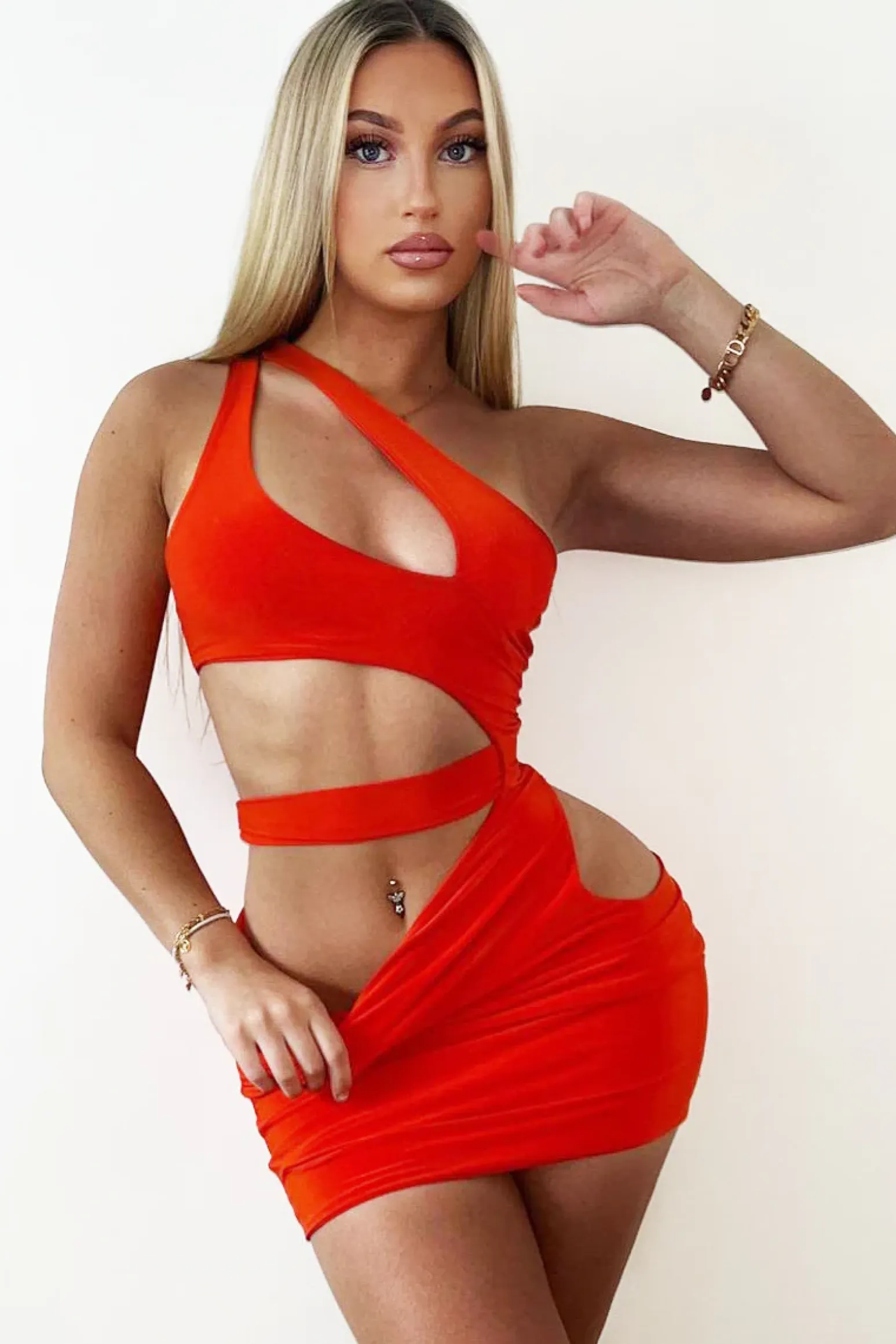 Rebellious Fashion Orange Asymmetric Cut Out Mini Dress - Erin