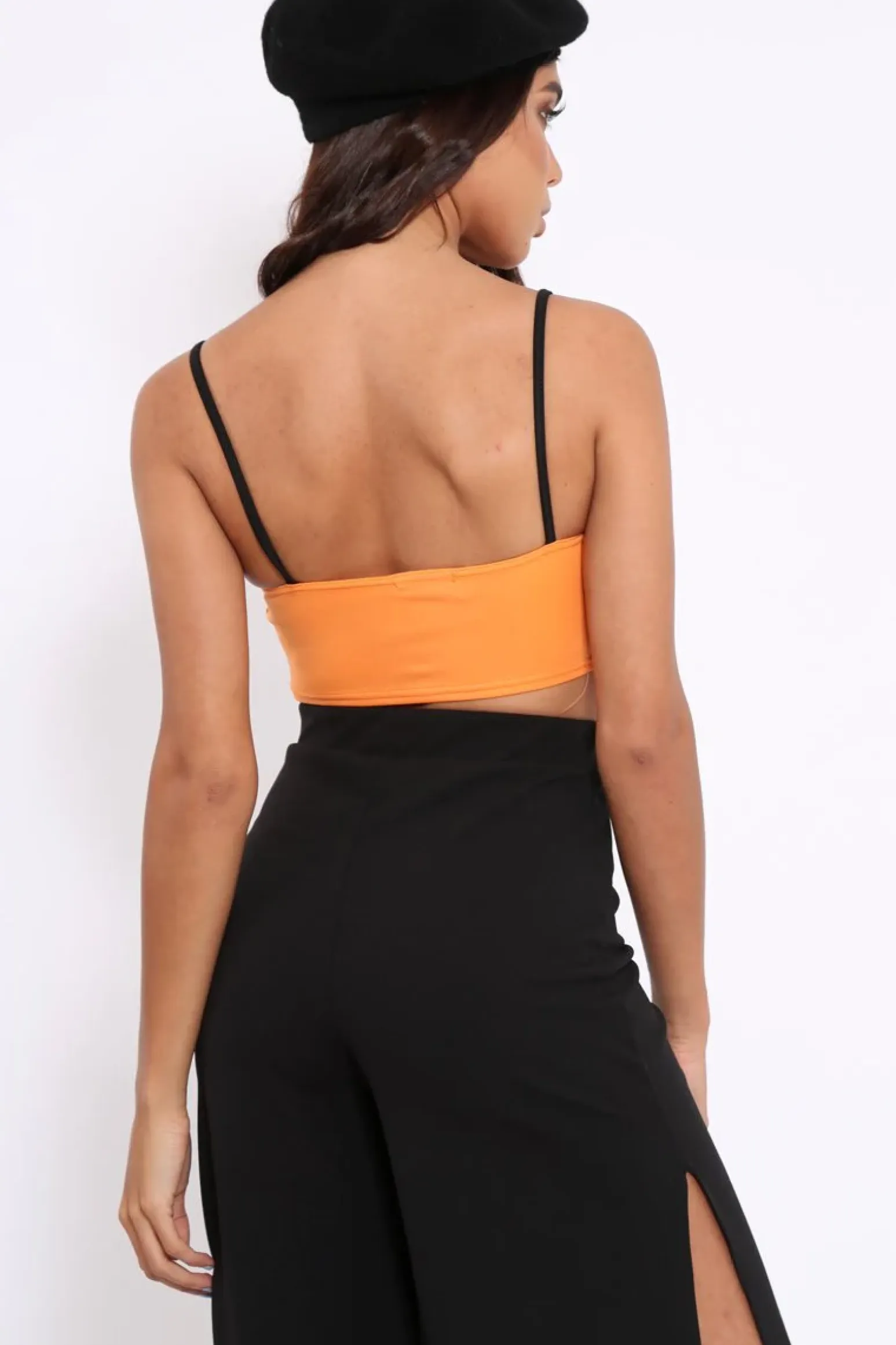 Rebellious Fashion Orange and Black Cami Crop Top - Aalina