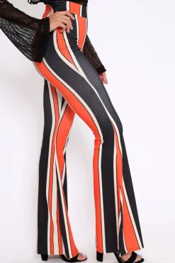 Rebellious Fashion Orange and Navy Stripe Ribbed Flares - Kassy