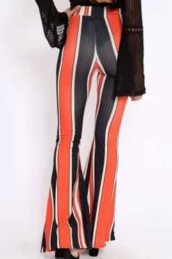 Rebellious Fashion Orange and Navy Stripe Ribbed Flares - Kassy