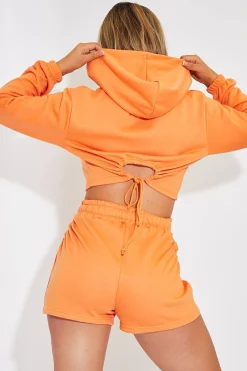 Rebellious Fashion Orange Back Cut Out Cropped Hoodie - Yalena