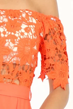Rebellious Fashion Orange Bardot Crochet Playsuit - Wynn