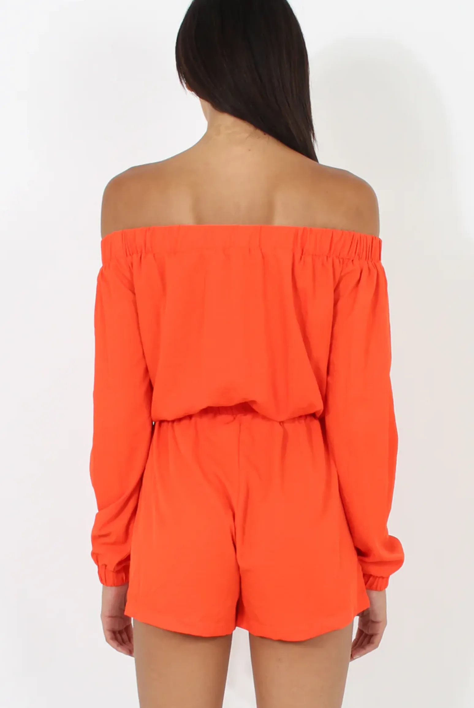Rebellious Fashion Orange Bardot Long Sleeved Playsuit - Lateysha