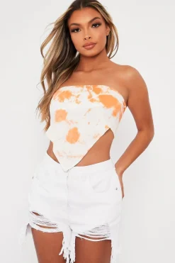 Rebellious Fashion Orange Bardot Tie Dye Crop Top - Vashti