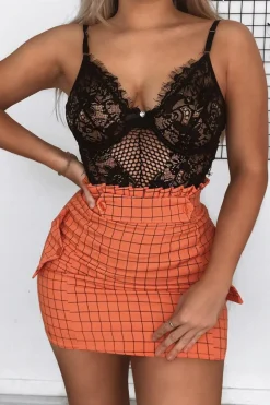 Rebellious Fashion Orange Blue Check Ruffle Waist Zip Front Skirt - Izzie