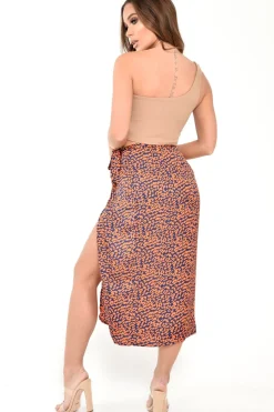 Rebellious Fashion Orange Blue Leopard Print Wrap Skirt - Elloise