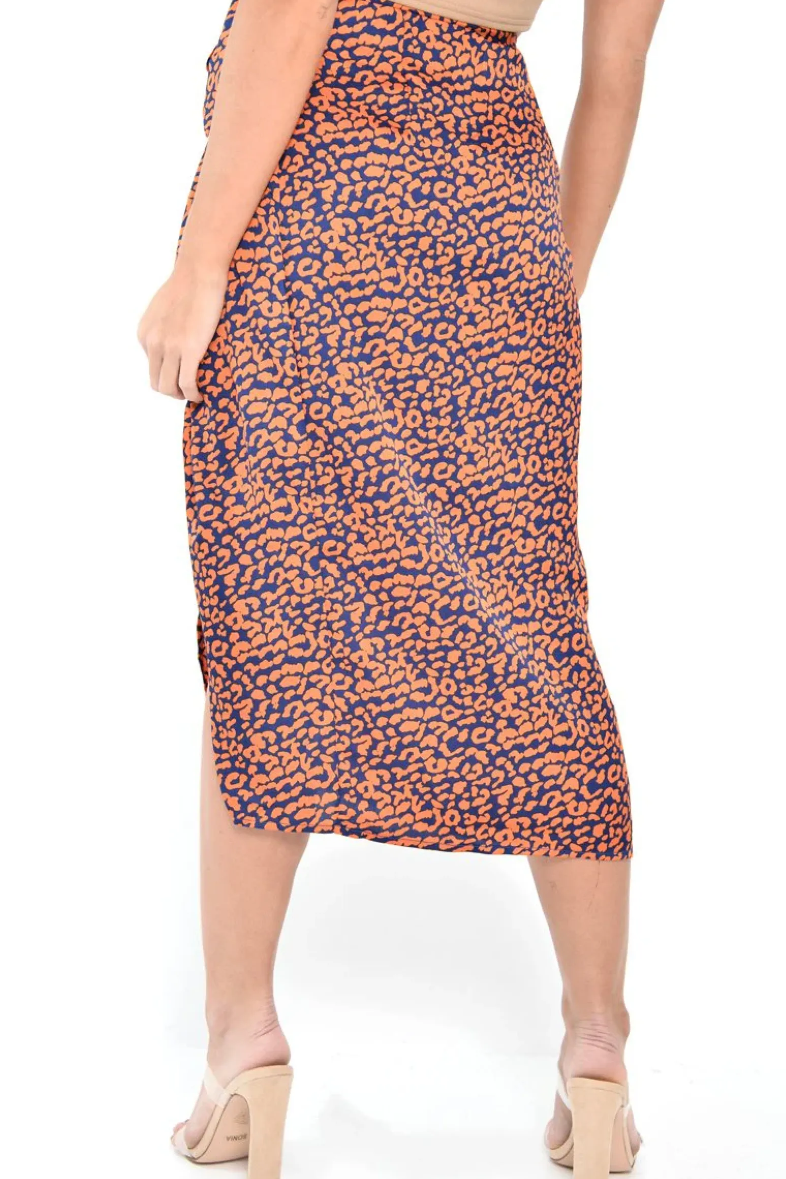 Rebellious Fashion Orange Blue Leopard Print Wrap Skirt - Elloise