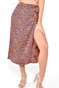 Rebellious Fashion Orange Blue Leopard Print Wrap Skirt - Elloise