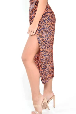 Rebellious Fashion Orange Blue Leopard Print Wrap Skirt - Elloise