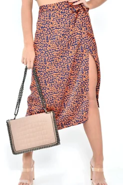 Rebellious Fashion Orange Blue Leopard Print Wrap Skirt - Elloise