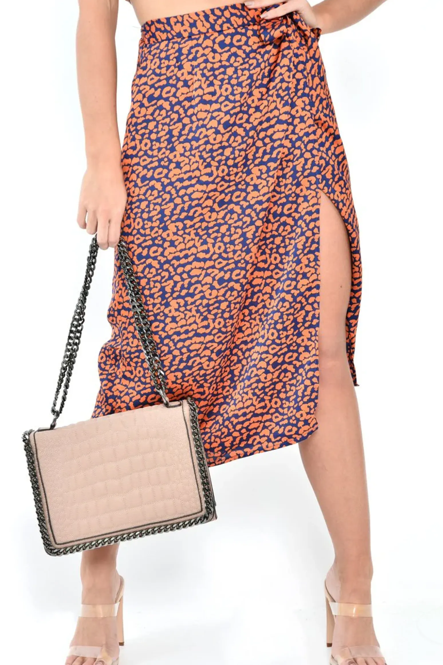 Rebellious Fashion Orange Blue Leopard Print Wrap Skirt - Elloise