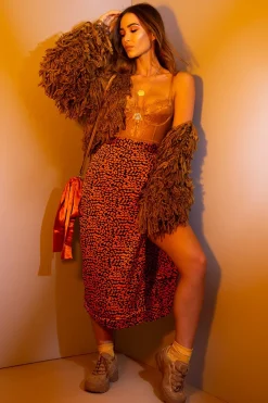 Rebellious Fashion Orange Blue Leopard Print Wrap Skirt - Elloise