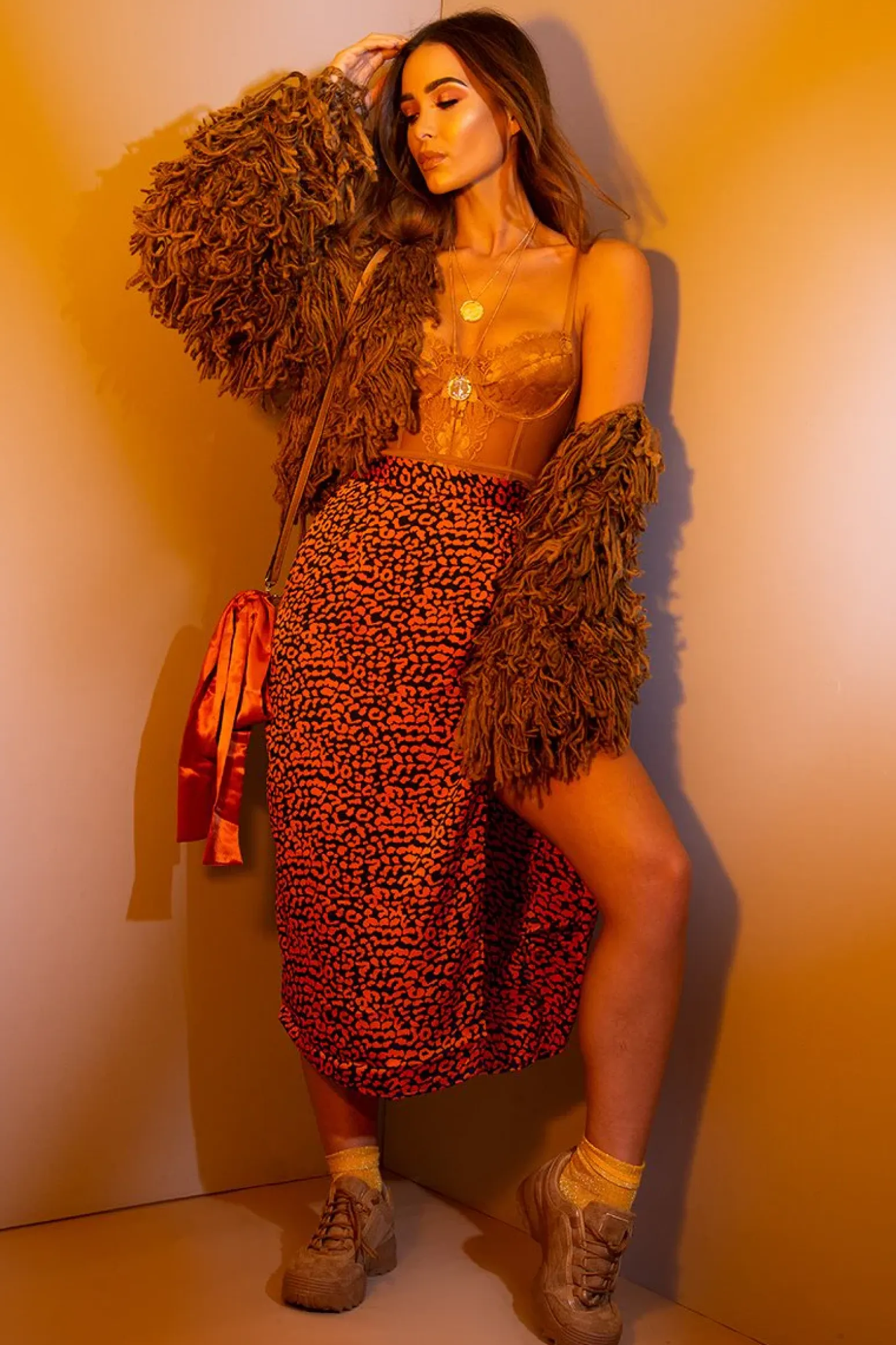 Rebellious Fashion Orange Blue Leopard Print Wrap Skirt - Elloise