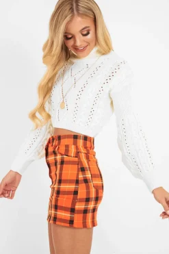 Rebellious Fashion Orange Check High Waist Mini Skirt - Lyra