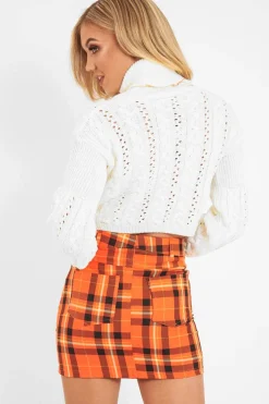 Rebellious Fashion Orange Check High Waist Mini Skirt - Lyra