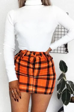 Rebellious Fashion Orange Check High Waist Mini Skirt - Lyra