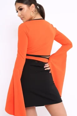 Rebellious Fashion Orange Contrast Trim Tie Front Crop Top - Jaxy