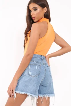 Rebellious Fashion Orange Contrast Zip Front Bodysuit - Odine