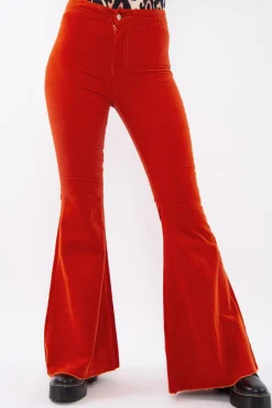 Rebellious Fashion Orange Corduroy Extreme Flared Trousers - Henna