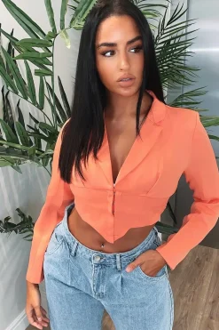 Rebellious Fashion Orange Corset Detail Plunge Blouse - Poppy