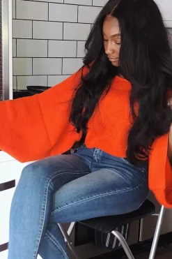 Rebellious Fashion Orange Cropped Batwing Jumper - Carmin