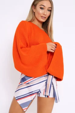 Rebellious Fashion Orange Cropped Batwing Jumper - Carmin