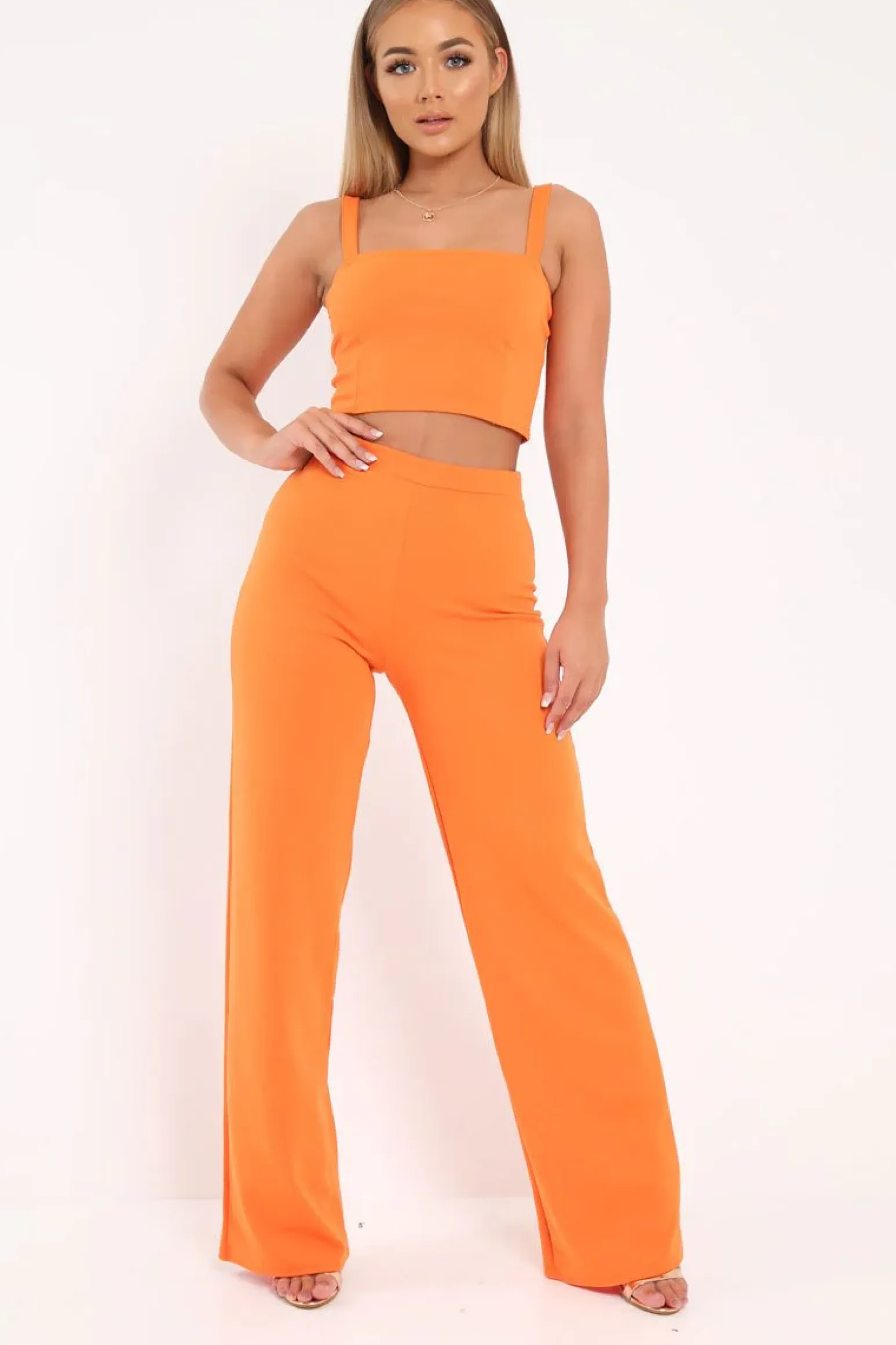 Rebellious Fashion Orange Crop Top and Trousers Co-ord Set - Kimmy