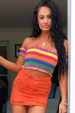 Rebellious Fashion Orange Denim Rip Mini Skirt - Selenia