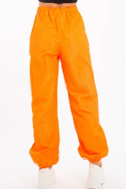 Rebellious Fashion Orange Fishnet Cuffed Joggers - Ryia