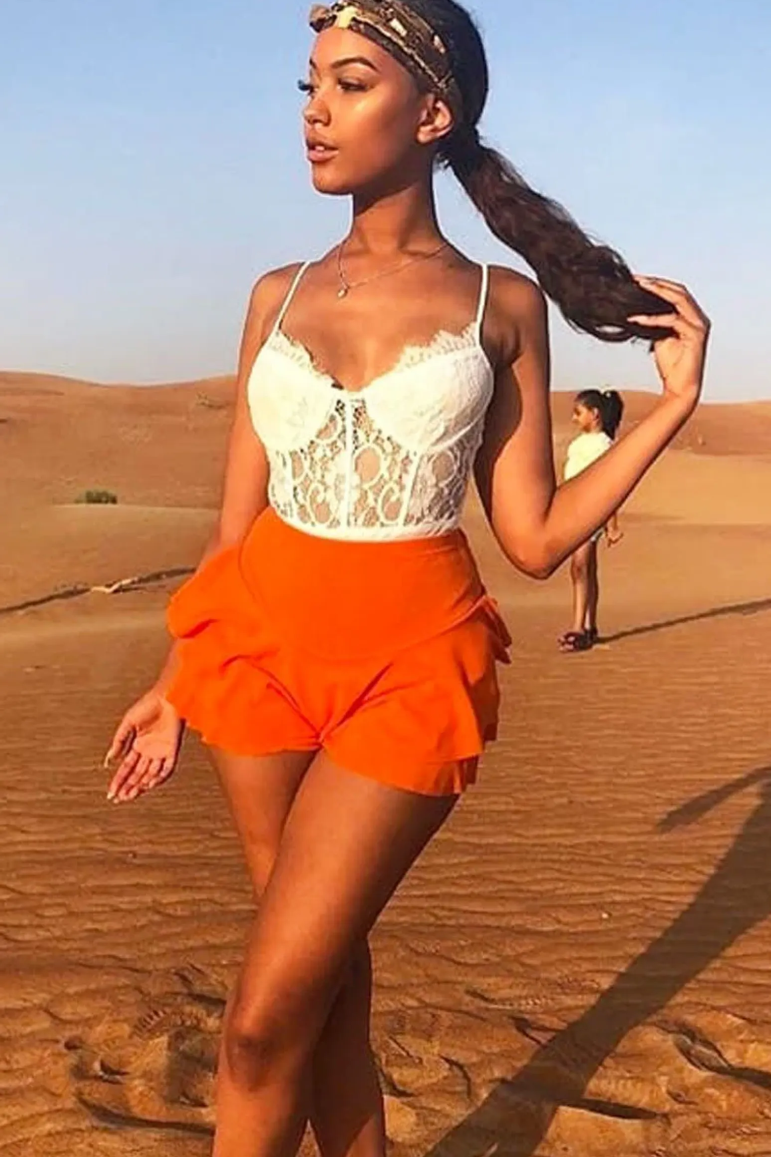 Rebellious Fashion Orange Frill High Waisted Shorts - Claudelle