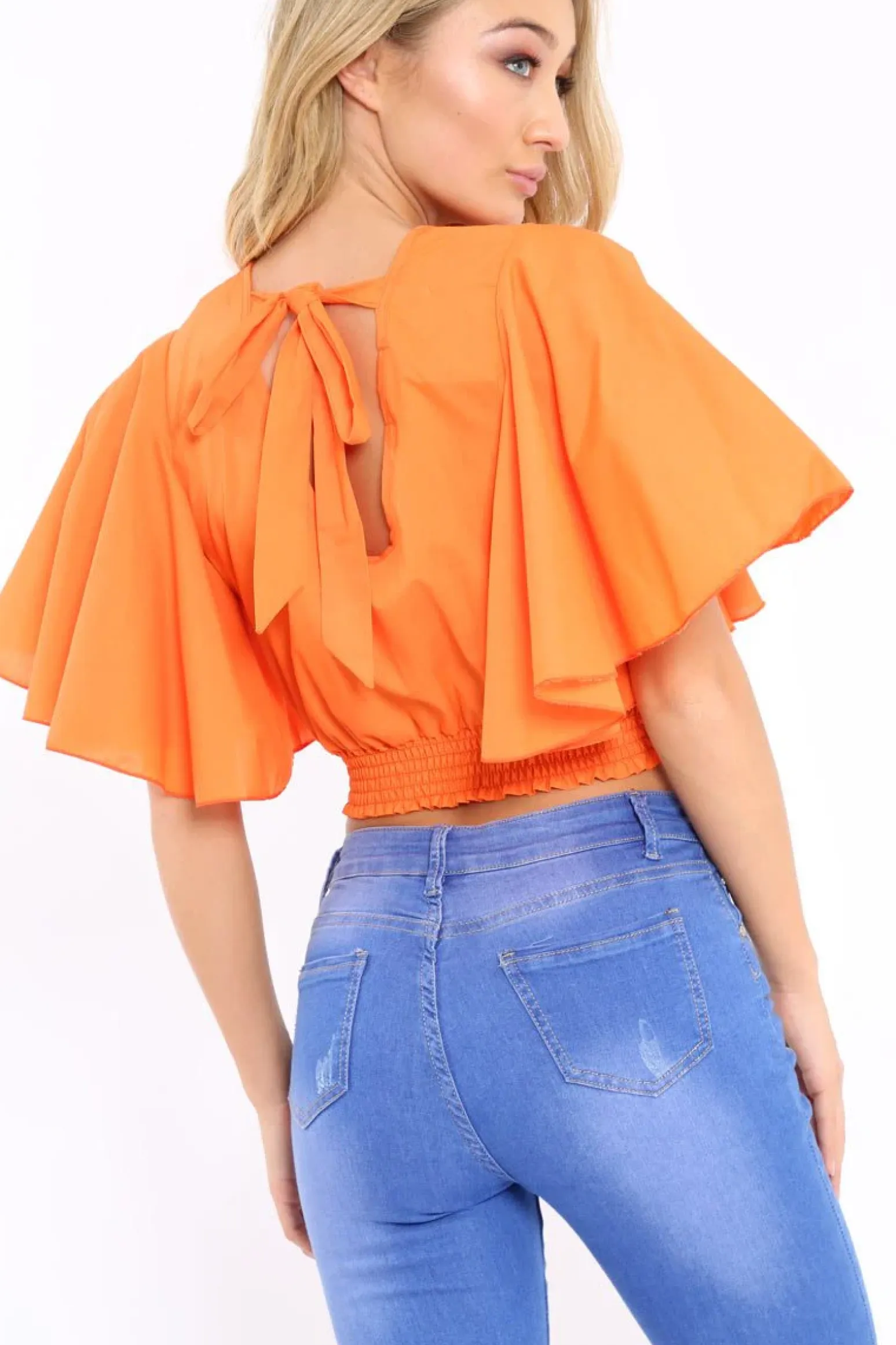 Rebellious Fashion Orange Frill Sleeve Crop Top - Siobhan