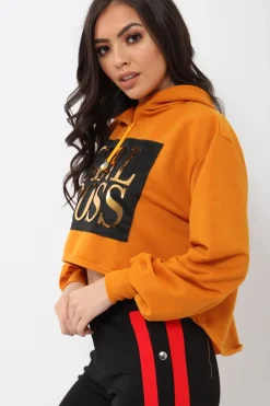 Rebellious Fashion Orange Girl Boss Cropped Hoodie - Kelsy