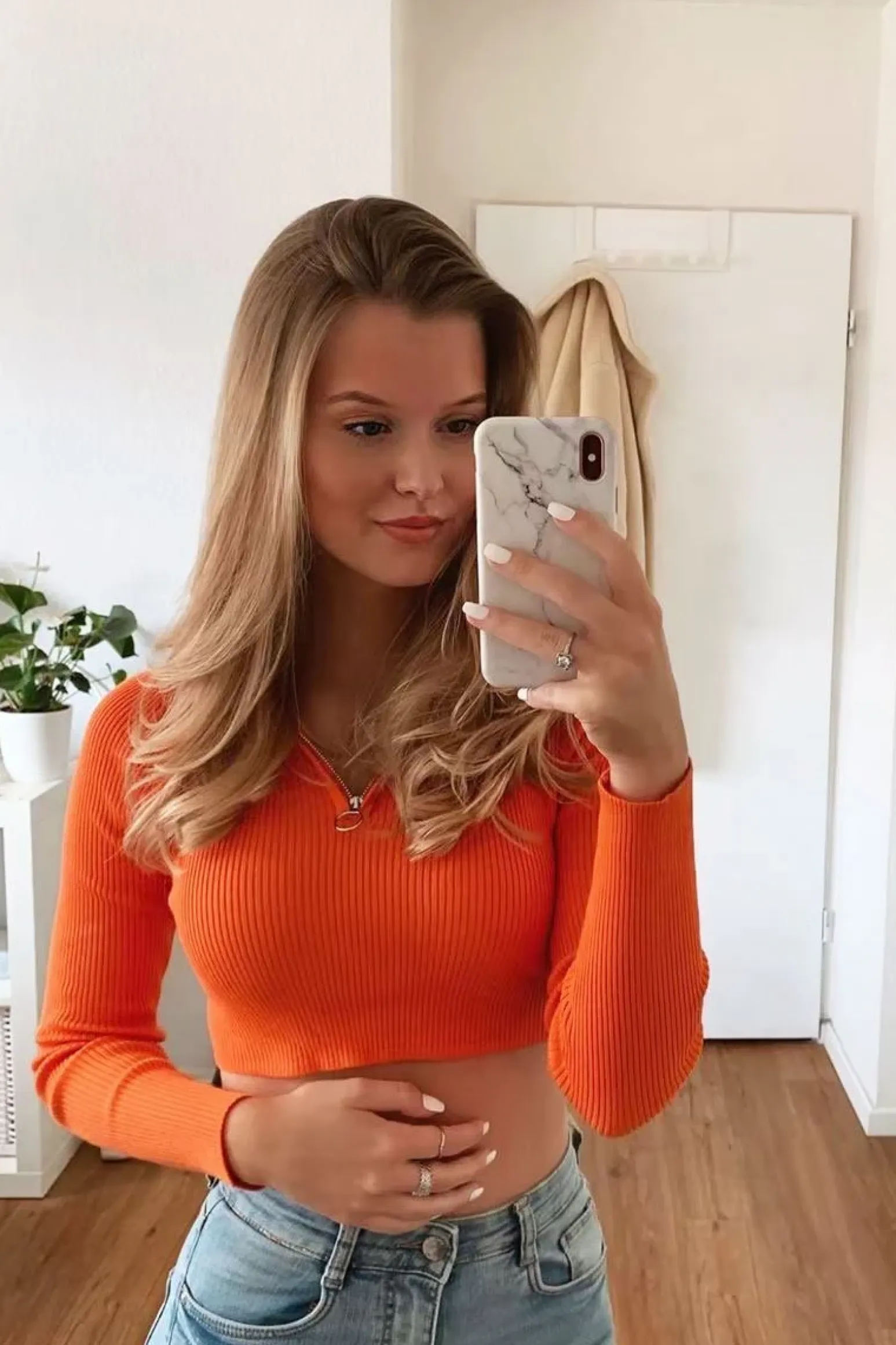 Rebellious Fashion Orange Half Zip Rib Crop Jumper - Elisea