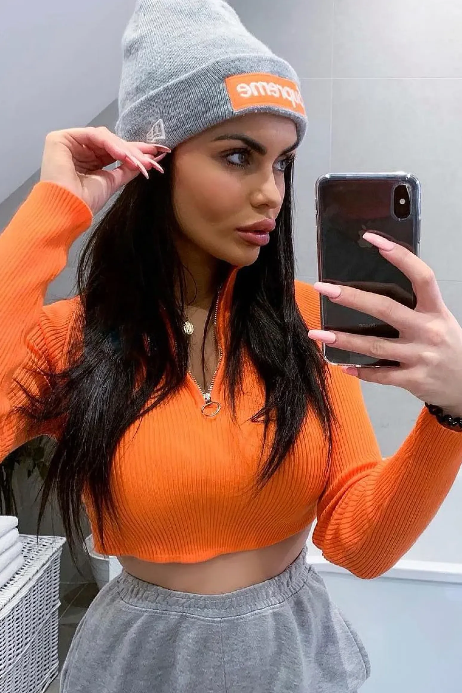Rebellious Fashion Orange Half Zip Rib Crop Jumper - Elisea