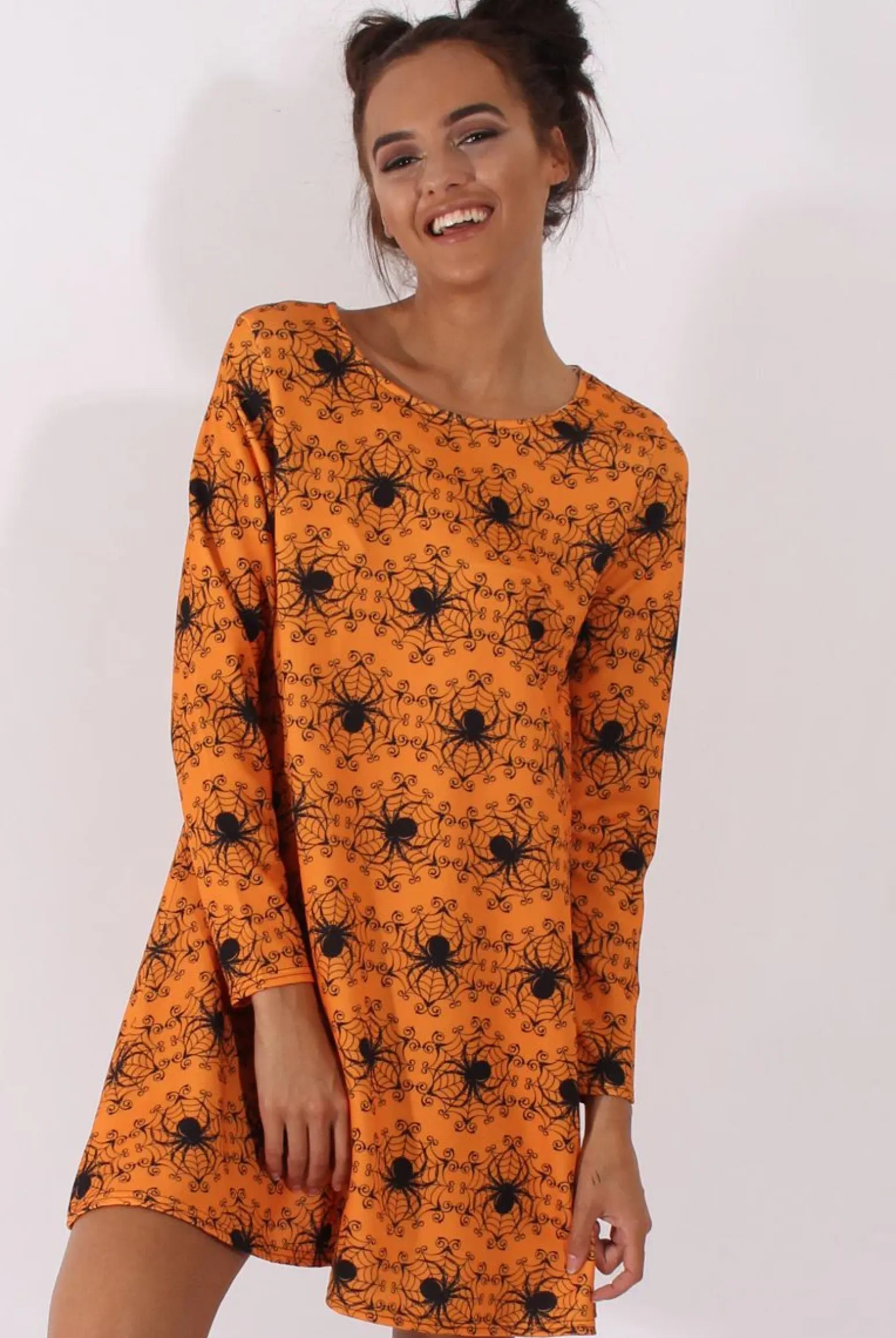 Rebellious Fashion Orange Halloween Spider Swing Dress - Charlotte