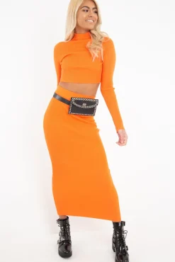 Rebellious Fashion Orange High Neck Rib Knit Crop Jumper - Emogene