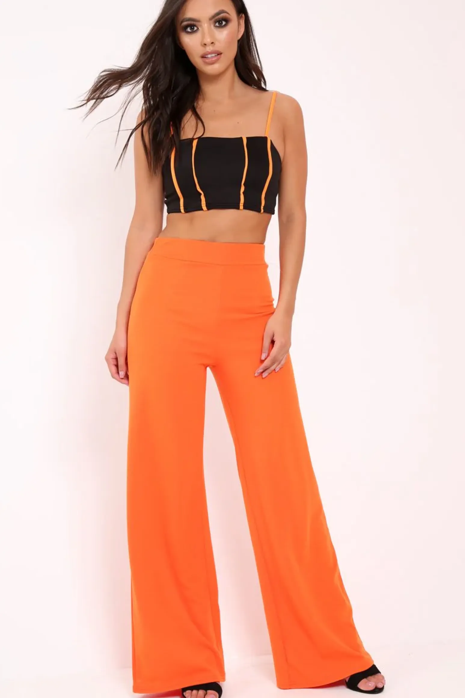 Rebellious Fashion Orange High Waisted Flare Trousers - Kym