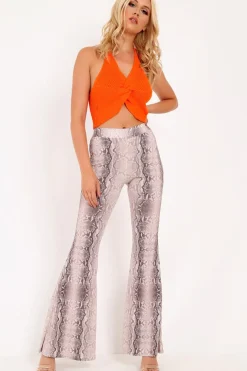 Rebellious Fashion Orange Knitted Knot Halterneck Crop Top - Irelyn