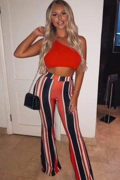 Rebellious Fashion Orange Knitted One Shoulder Crop Top - Golde