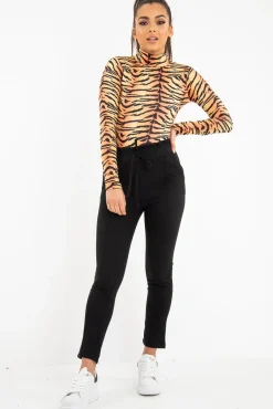 Rebellious Fashion Orange Long Sleeve Tiger Print Bodysuit - Reylee