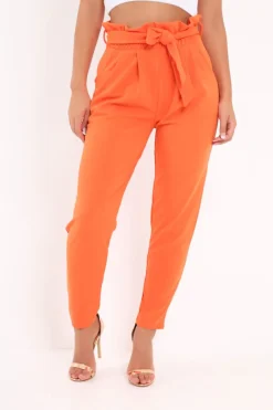 Rebellious Fashion Orange Paper Bag Tie Waist Cigarette Trousers - Karmen