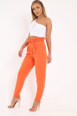 Rebellious Fashion Orange Paper Bag Tie Waist Cigarette Trousers - Karmen