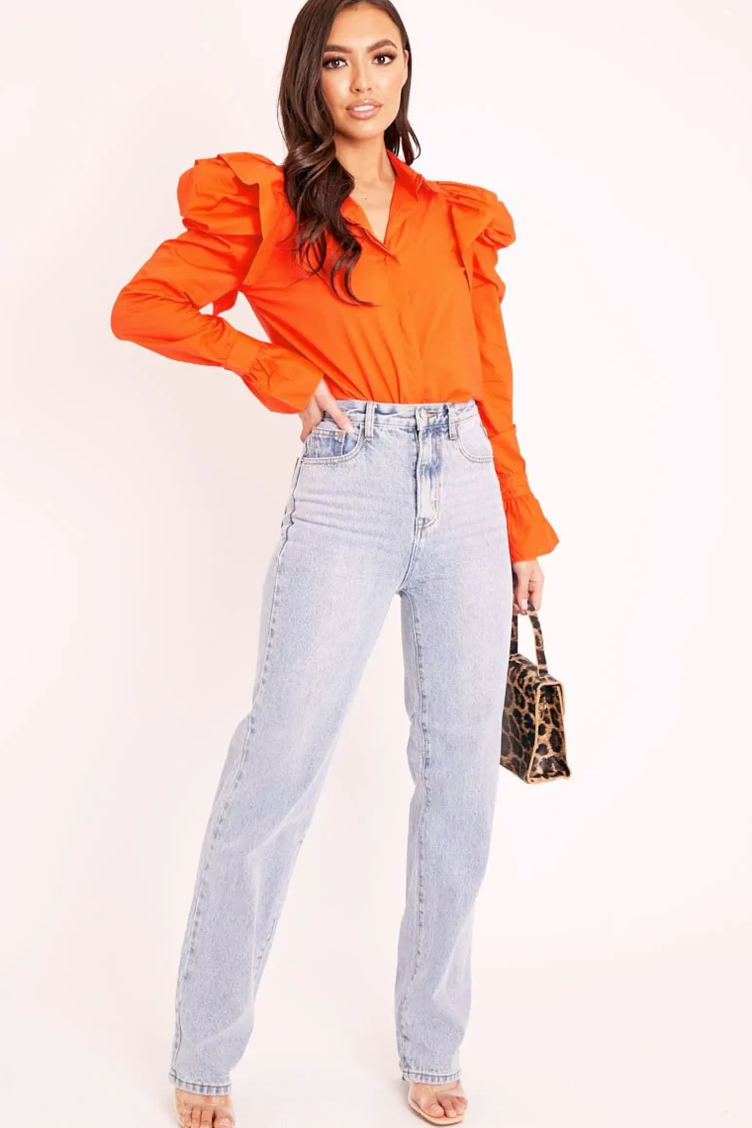 Rebellious Fashion Orange Pleated Shoulder Fluted Sleeve Shirt - Maize
