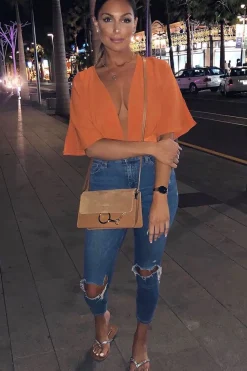 Rebellious Fashion Orange Plunge Bodysuit - Florence